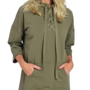 Meta activewear drop shoulder lace up front tunic hoodie 2x